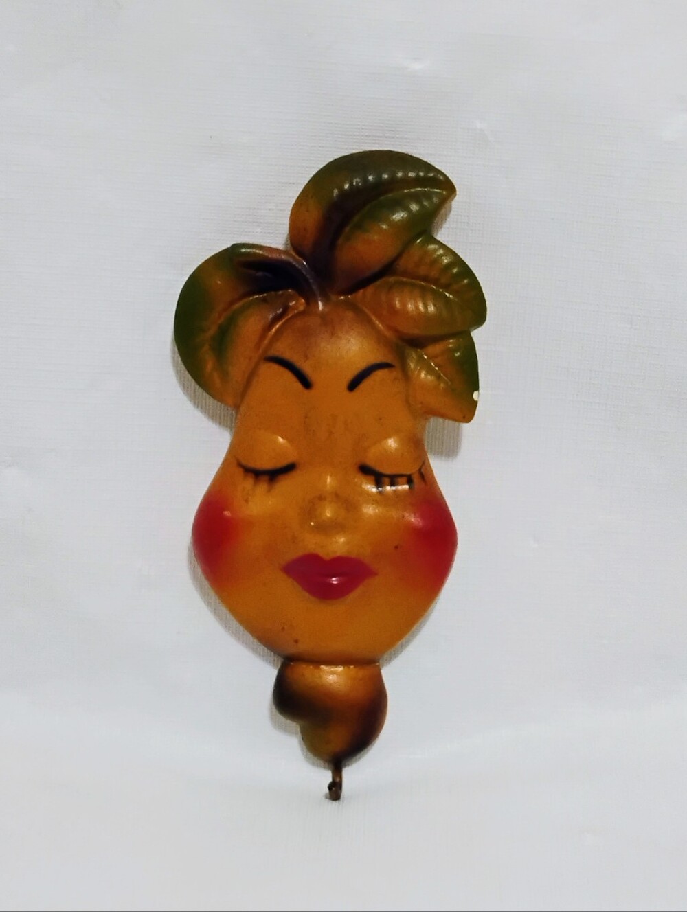 Vintage Anthropomorphic Fruit Wall Hanging Plaque Chalkware Pear-Has Repair